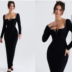 House of Cb Rosa BLACK CRYSTAL EMBELLISHED MAXI DRESS